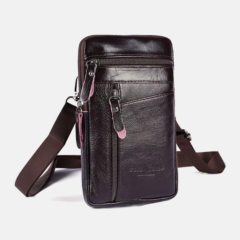 Menn Ekte Skinn Stor Kapasitet Vintage 6.5 Tommers Telefonveske Midjeveske Crossbody-Veske Skulderveske