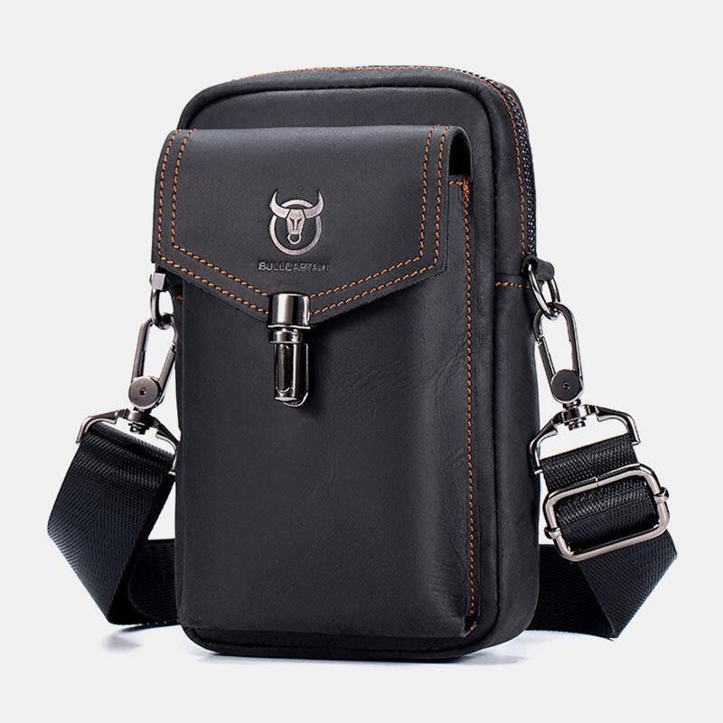 Menn Ekte Skinn Stor Kapasitet Vintage 6.5 Tommers Telefonveske Midjeveske Skulderveske Crossbody-Veske