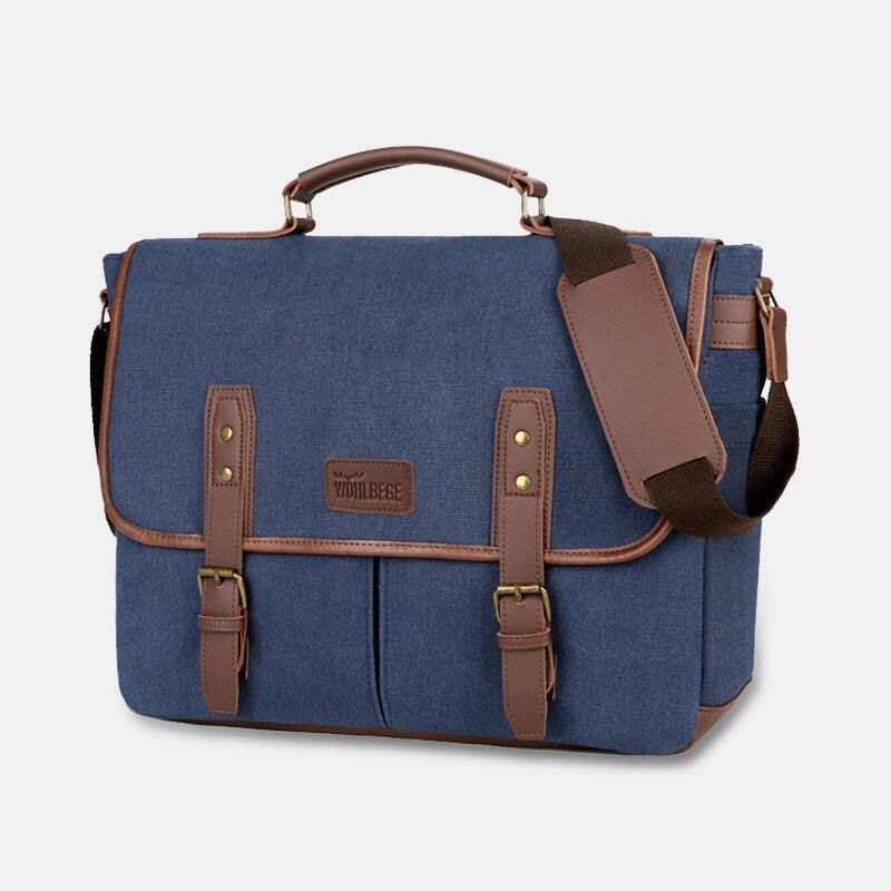 Menn Lerret Multi-Lomme Slitasjebestandig Vintage Business Messenger Bag Laptop Bag Crossbody Bag Håndveske