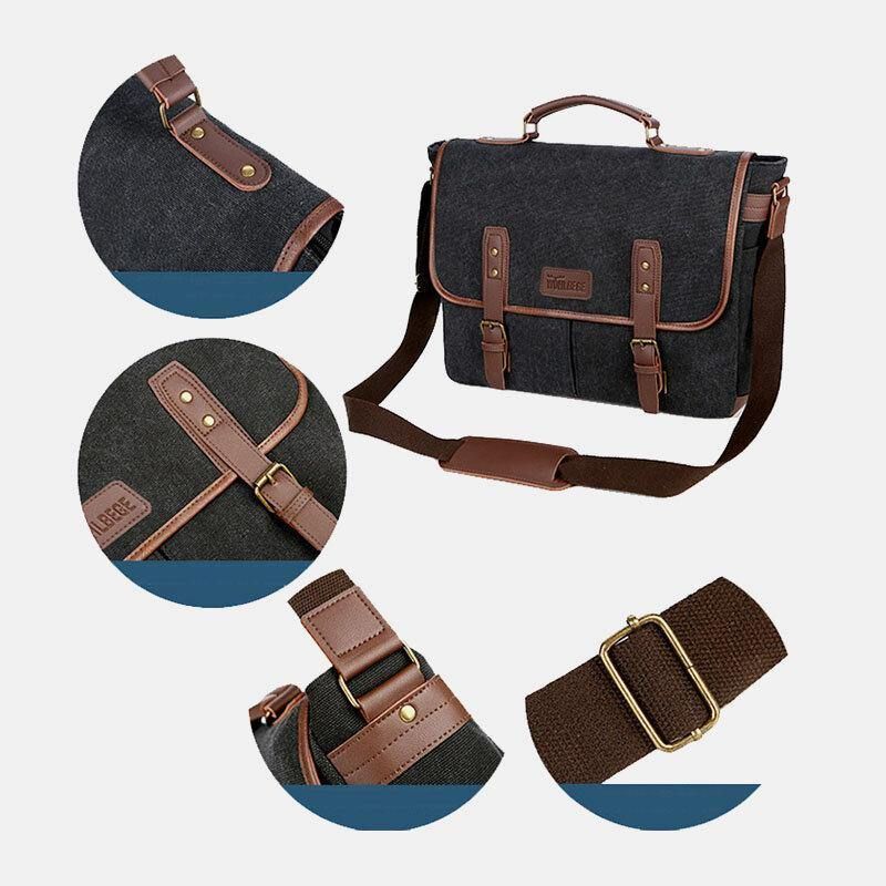 Menn Lerret Multi-Lomme Slitasjebestandig Vintage Business Messenger Bag Laptop Bag Crossbody Bag Håndveske