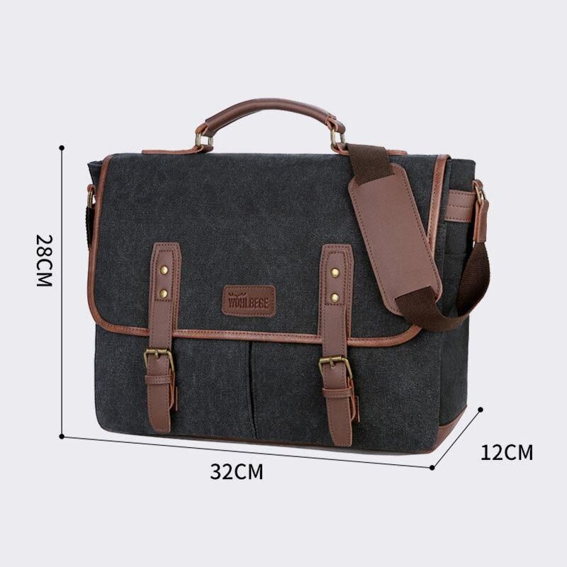 Menn Lerret Multi-Lomme Slitasjebestandig Vintage Business Messenger Bag Laptop Bag Crossbody Bag Håndveske