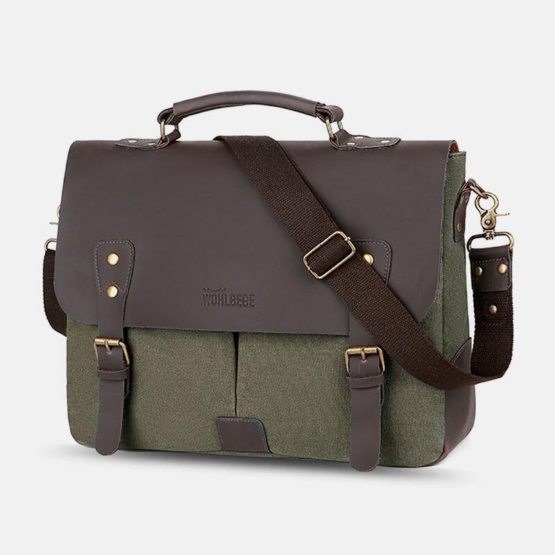 Menn Lerret Stor Kapasitet Deksel Glidelås Vintage Business Messenger Bag Laptop Bag Crossbody Bag Håndveske