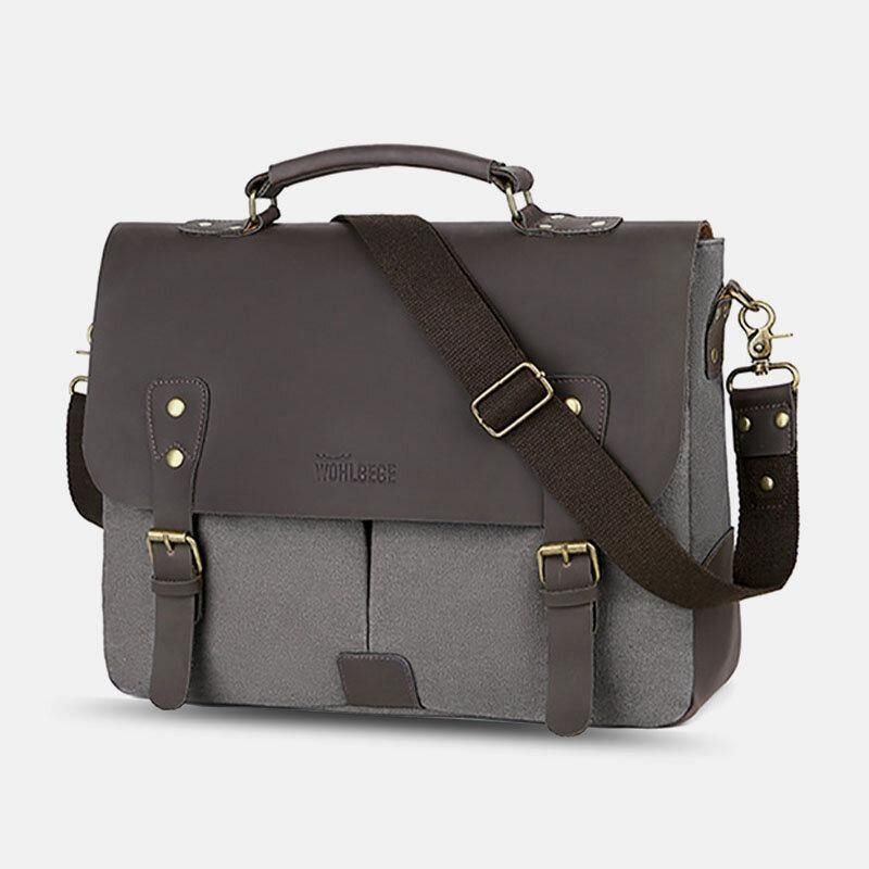 Menn Lerret Stor Kapasitet Deksel Glidelås Vintage Business Messenger Bag Laptop Bag Crossbody Bag Håndveske