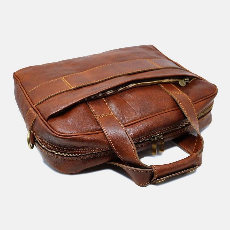 Menn Pu-Skinn 14-Tommers Bærbar Veske Med Flere Lommer Messenger Bag Reise Crossbody Bag Håndveske